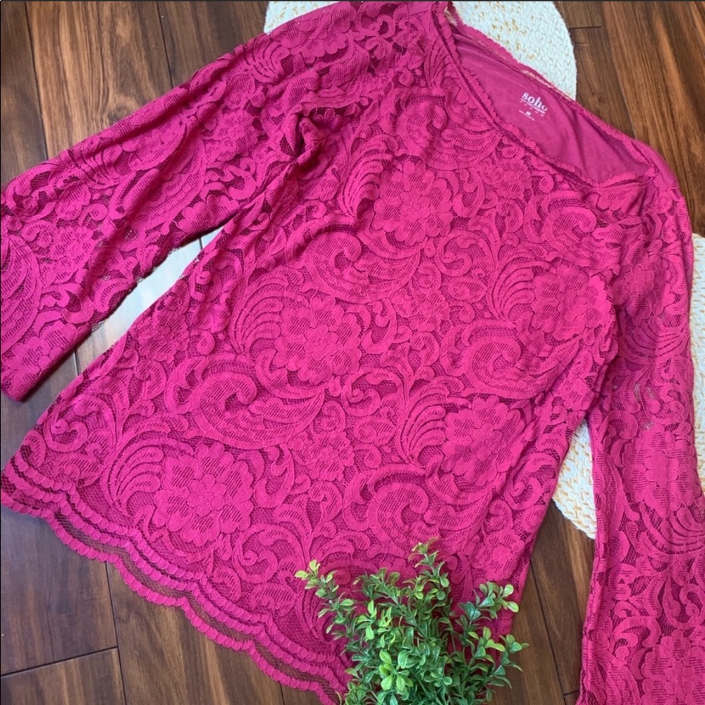 NY& Company Burgundy Bell sleeve Lace Blouse